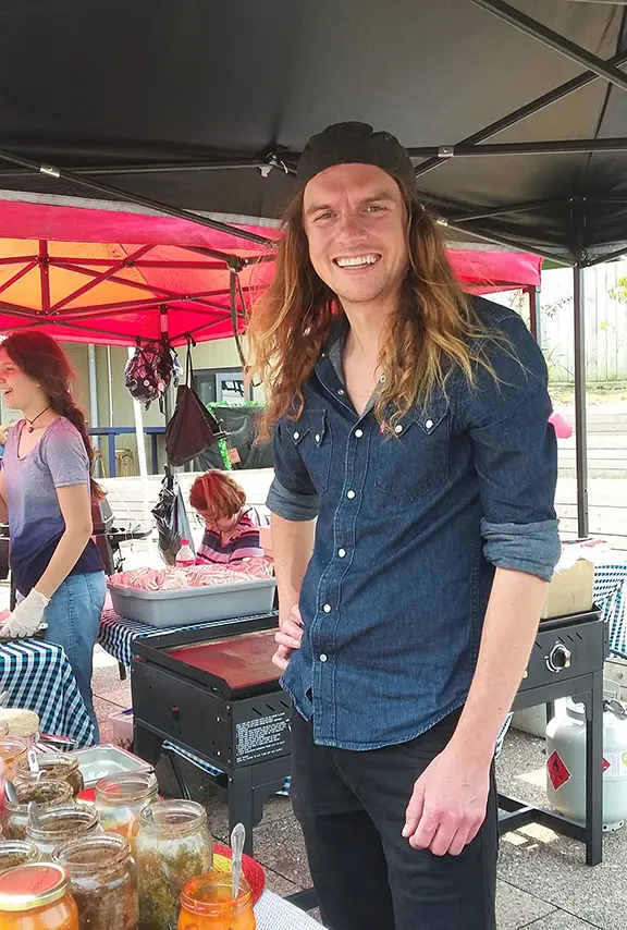 Joel Larson, founder of Tacos y Masa, at his taco stand on Waiheke Island